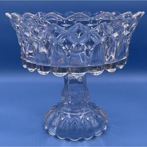 Antique Victorian EAPG‎ Clear Fused Glass 'Job's Tears' Pedestal Open Compote